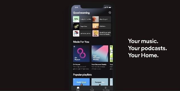Pantalla de inicio de Spotify