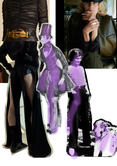 Imágenes moodboard: Cinturón de Khaite(2024), Campaña Phoebe Philo (2023)), George Sand (S.XIX) y Cocó Chanel (años 30).