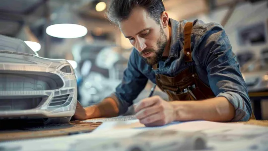 Diseñador automatriz haciendo planos