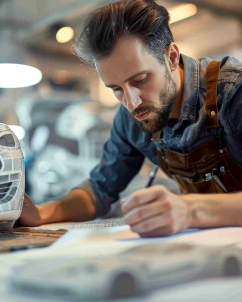 Diseñador automatriz haciendo planos